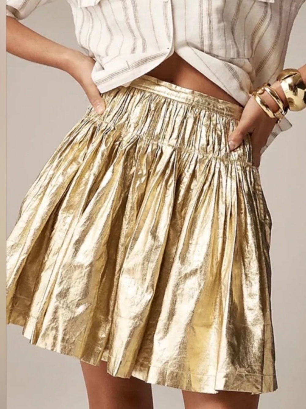 J. Crew Pleated Gold Metallic Mini Skirt Small